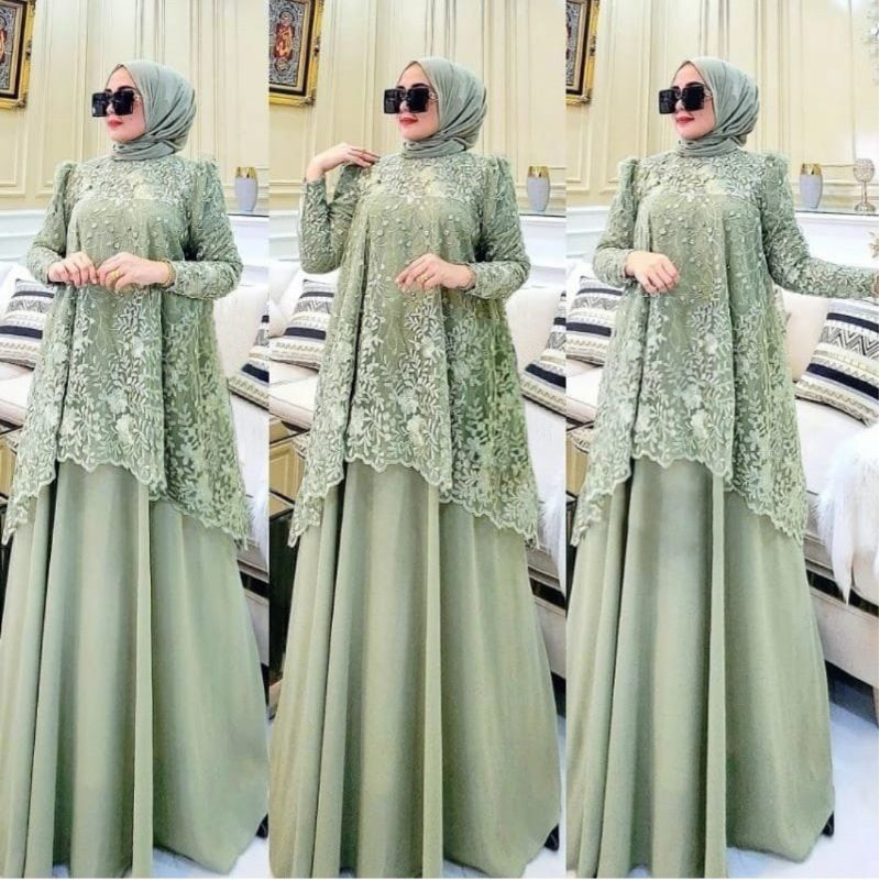 Almera Dress Baju Gamis Muslim Wanita Terbaru Fashion Perempuan Kekinian Ceruty mix Brukat Premium