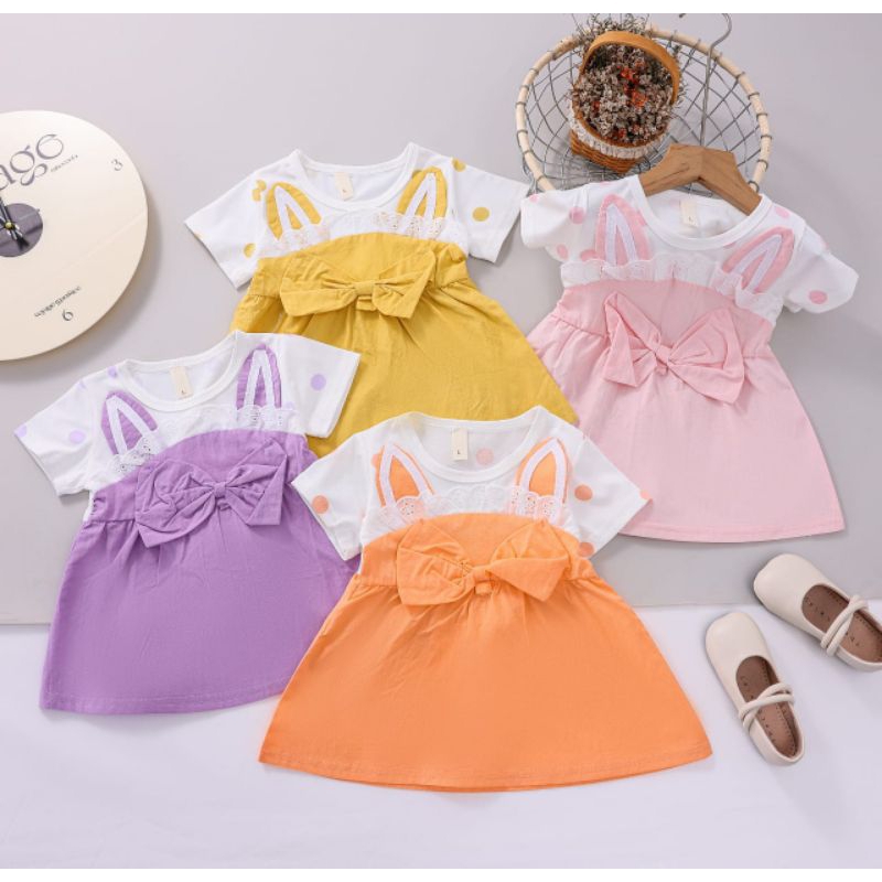 Baju BAYI anak perempuan 1-3 tahun/Dress anak perempuan cantik dan lucu PITA TENGAH