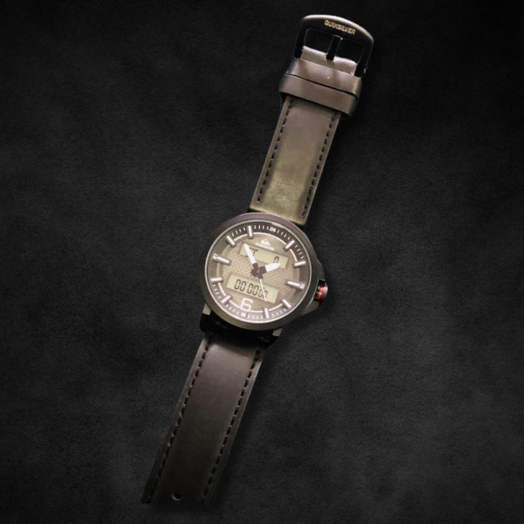 Jam Tangan Pria Kulit Double Time Fashion Swiss Army Quiksilvern Diesel SA QC Digital Analog Premium