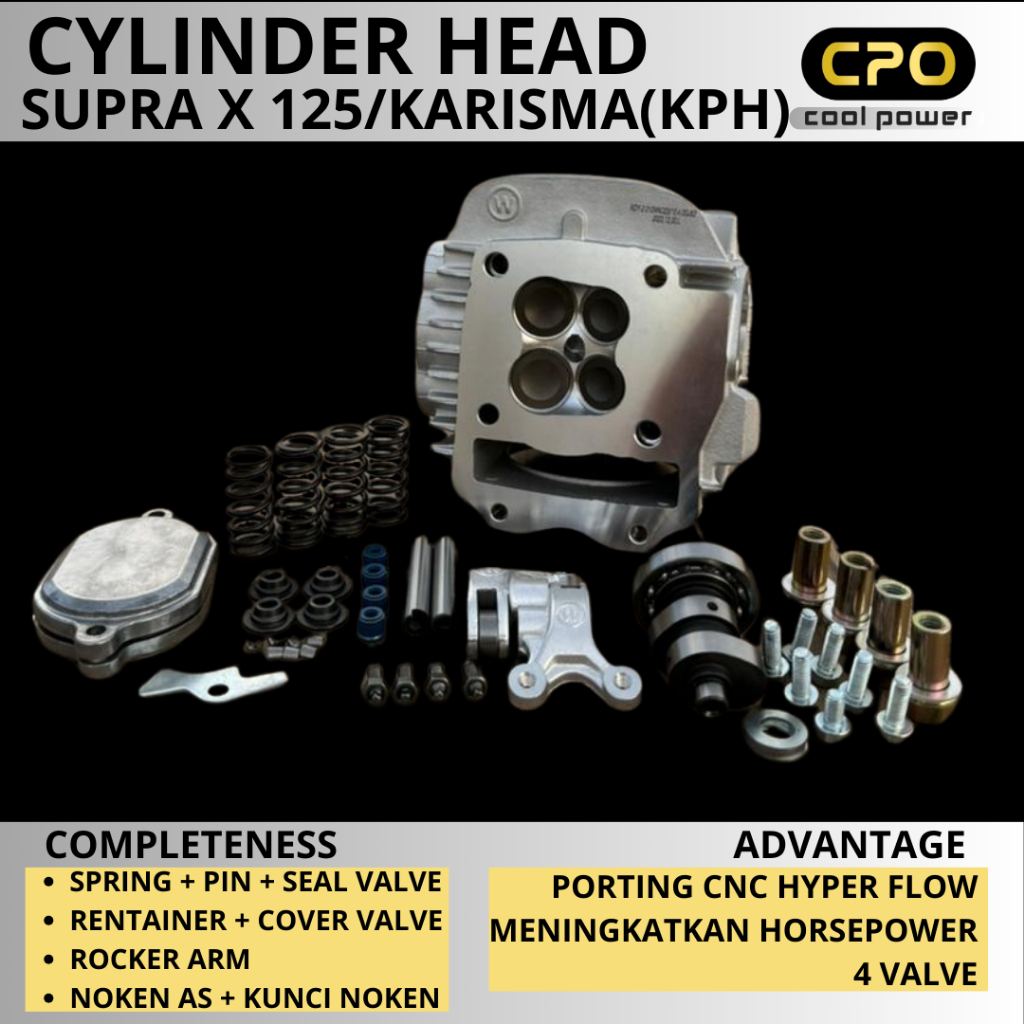 CPO Cool Power Blok Head 4 Klep Blok Cylinder Head Karisma Supra X 125 4 Valve SIZE 19/22 21/24 Porting CNC Hyper Head Cylinder Head