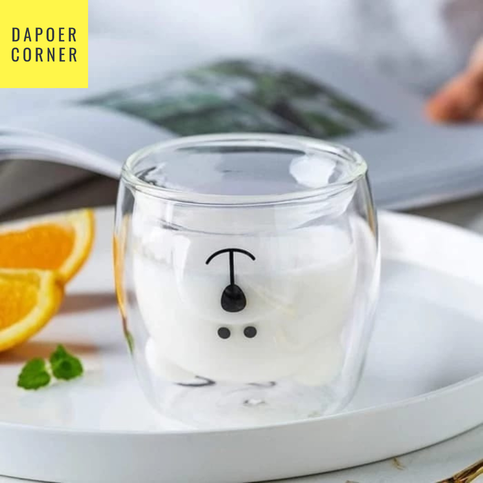 DOUBLE WALL GLASS BEAR / GELAS KACA DINDING BERUANG PINGUIN / GELAS ESTETIK AESTHETIC LUCU BERUANG