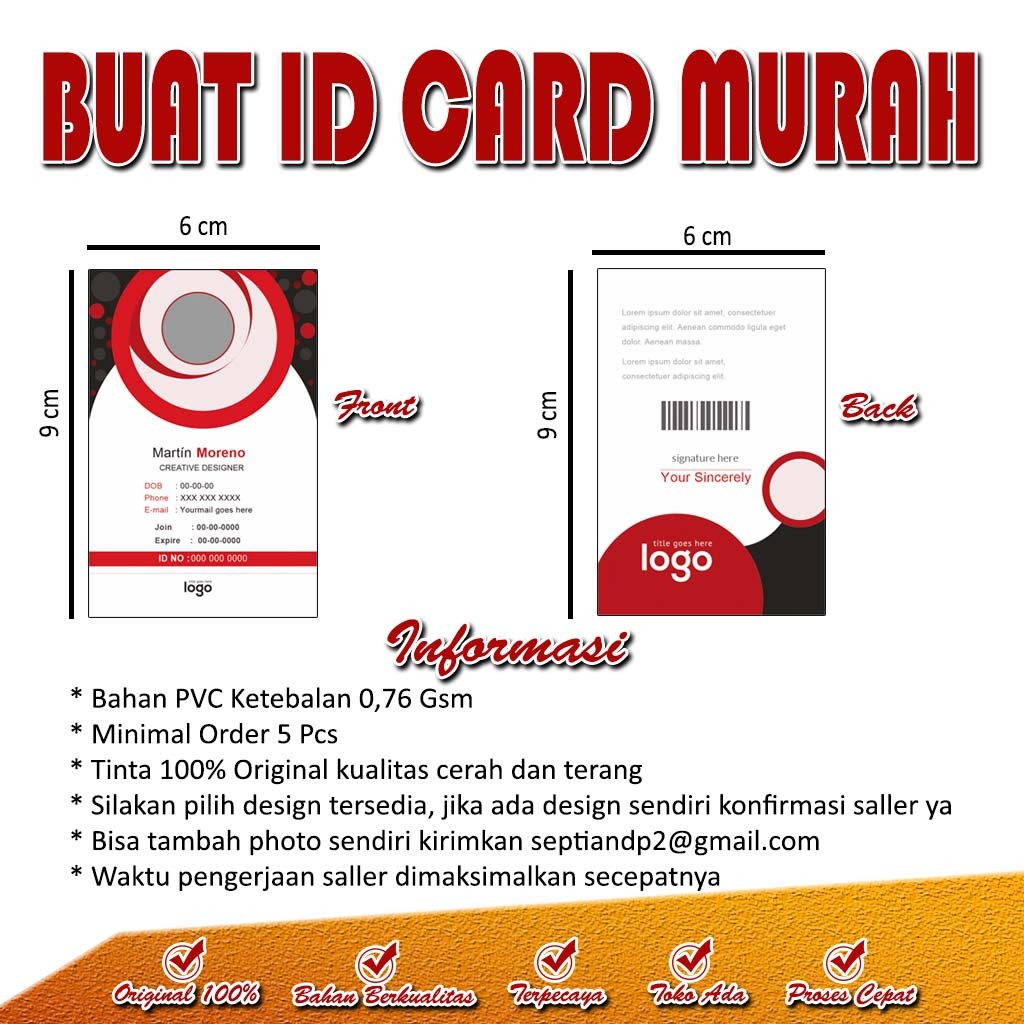 

BUAT ID CARD / KARTU PELAJAR/ KARTU PRAKERIN/ KARTU PANITIA BAHAN PVC TERMURAH BISA 2 SISI