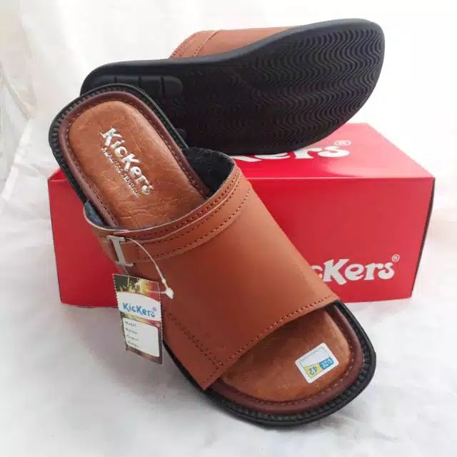 Sandal Selop Slop Pria Kulit Asli Kickers Silang