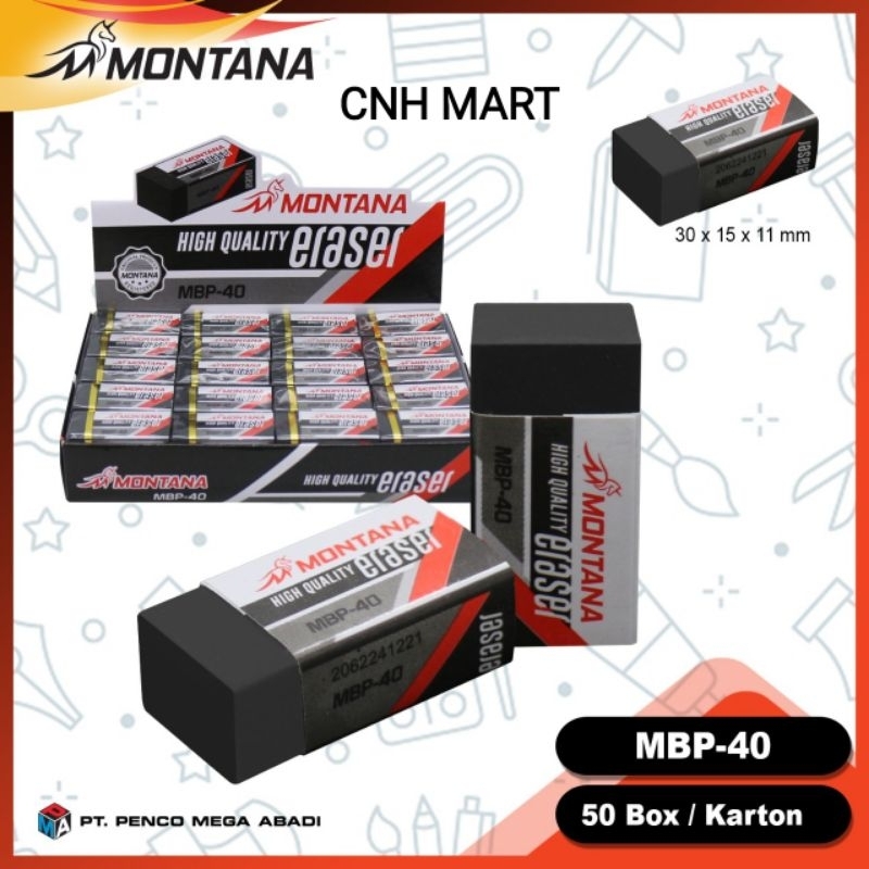 

penghapus Montana hitam MBP 40- Penghapus Putih Montana - Harga 1Pak Isi 40 Pcs