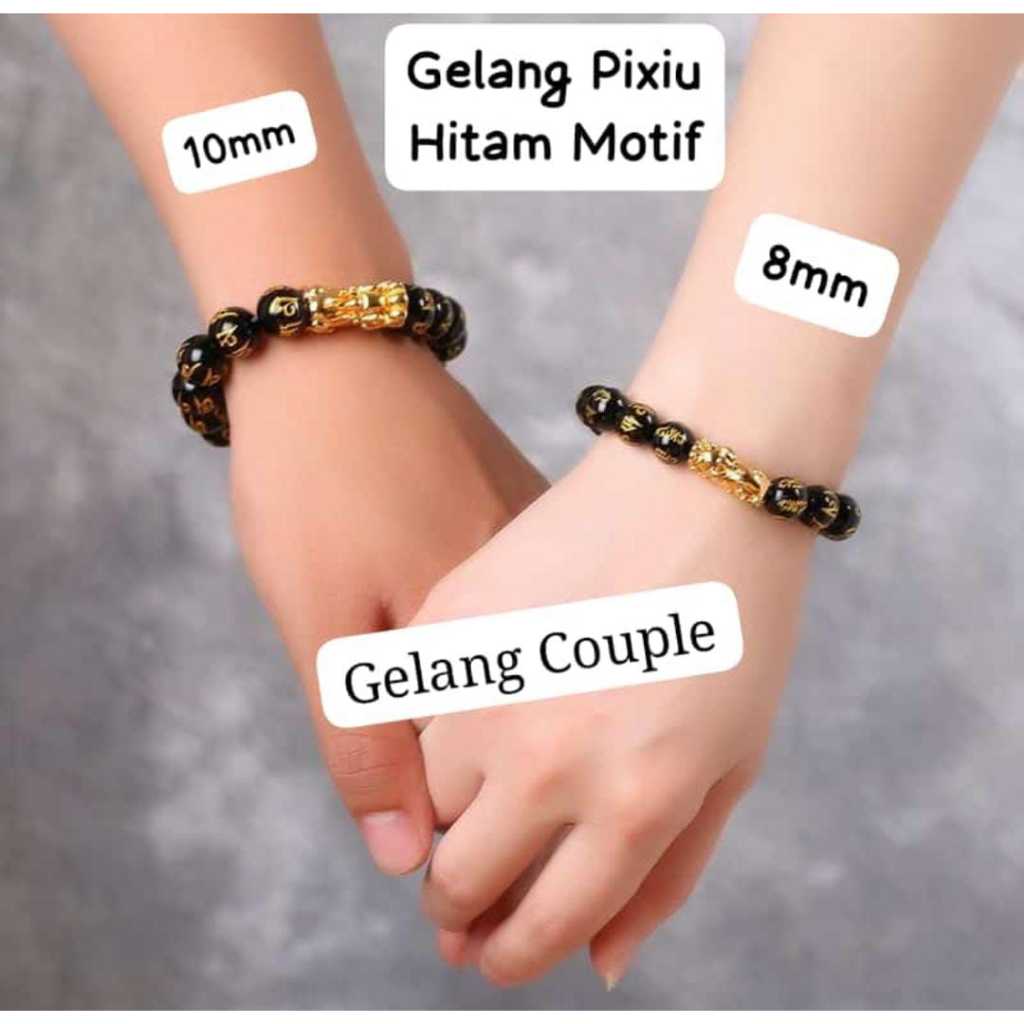 Gelang Pixiu Hitam Motif / Gelang keberuntungan Pixiu Bermotif / Gelang Couple Pixiu