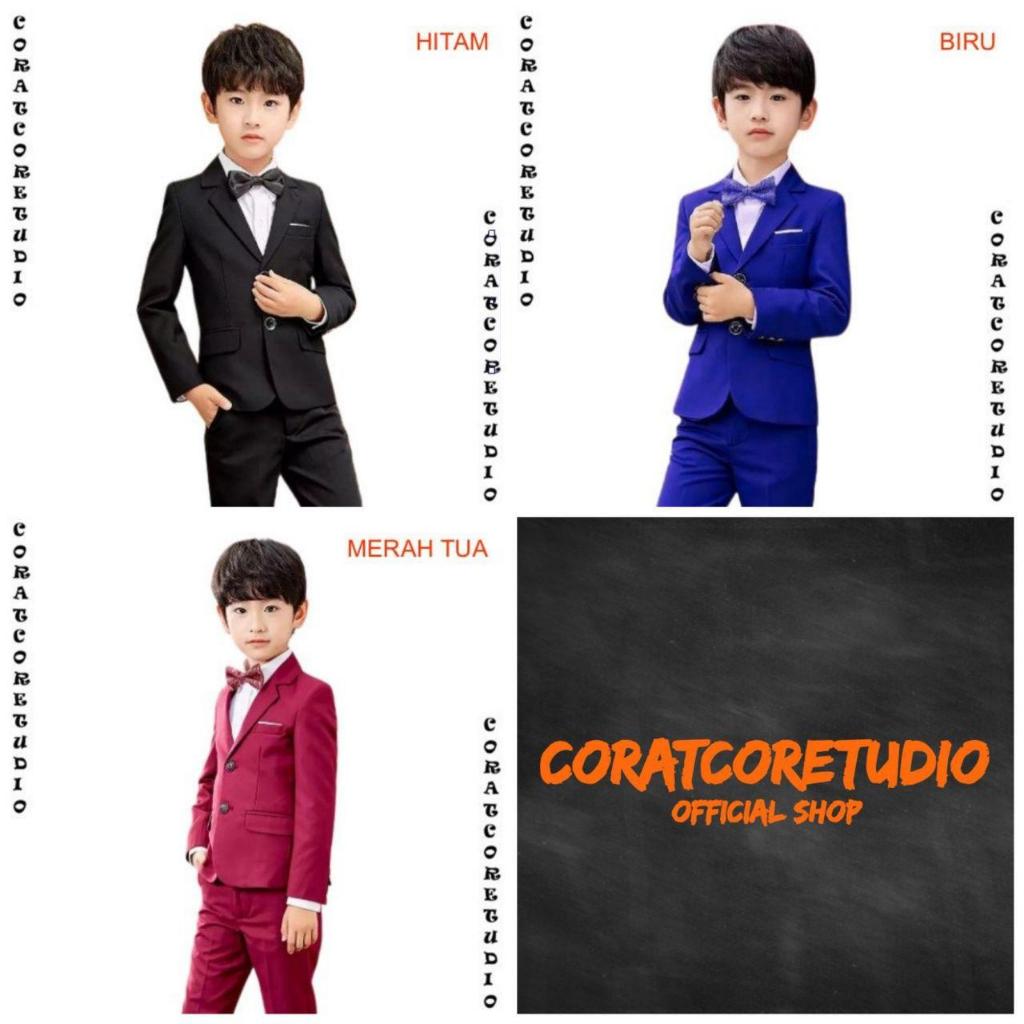 CAPTAIN FASHION Blazer Cowok Jas Laki Anak HITAM BLACK BIRU NAVY BLUE MERAH MAROON RED LIS PUTIH Kat