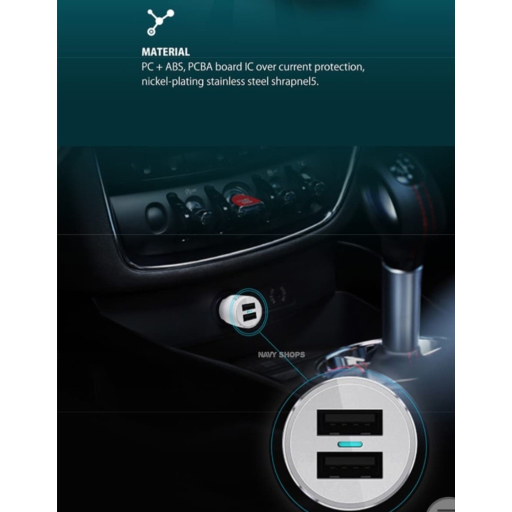MH - Charger Mobil Robot 2 Usb - Car Charger C05S - Saver 2A Original