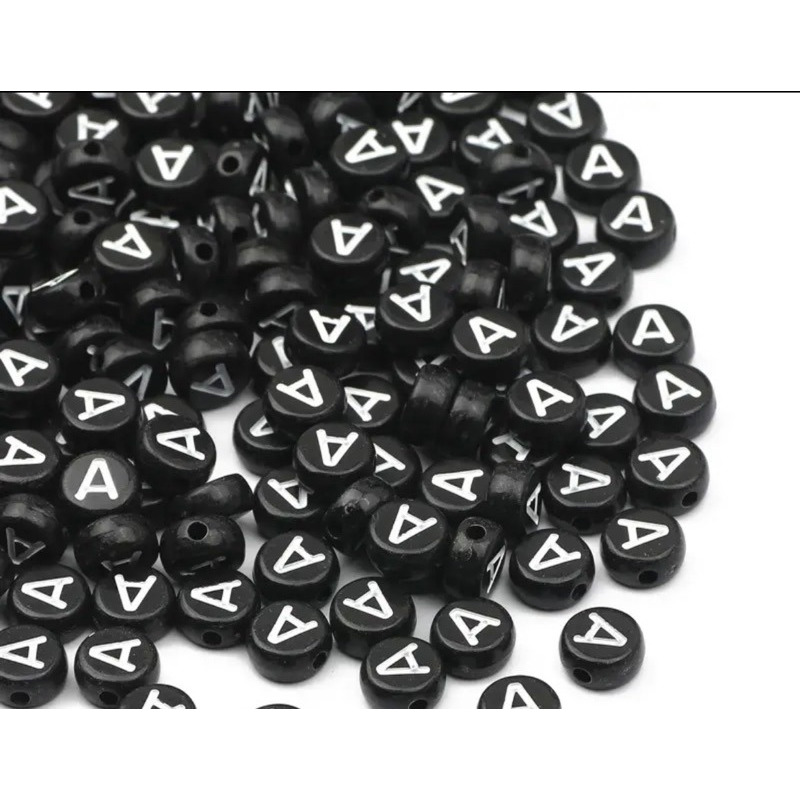Mote huruf A / beads mote bulat hitam huruf A