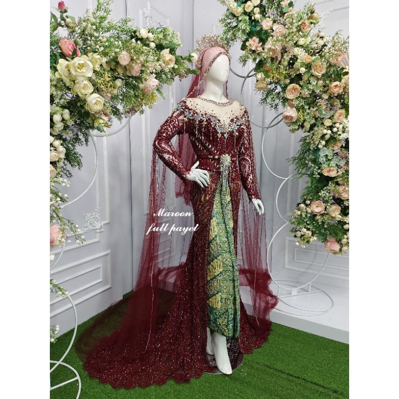 gaun pengantin slim belah ngekor full Payet ld 100 tanpa jarik