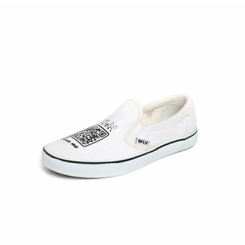 BFLY Sepatu Slip On Low Casual Basic Street Style SLAM SCAN ME White Barcode Canvas Original