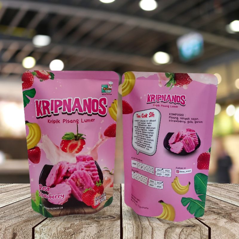 

Keripik Pisang Lumer 80 gram kripik manis rasa strawberry Kripnanos