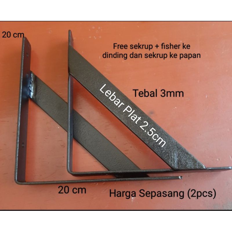 Siku rak dinding penyangga ambalan 20cm x 20cm Sepasang (2pcs)