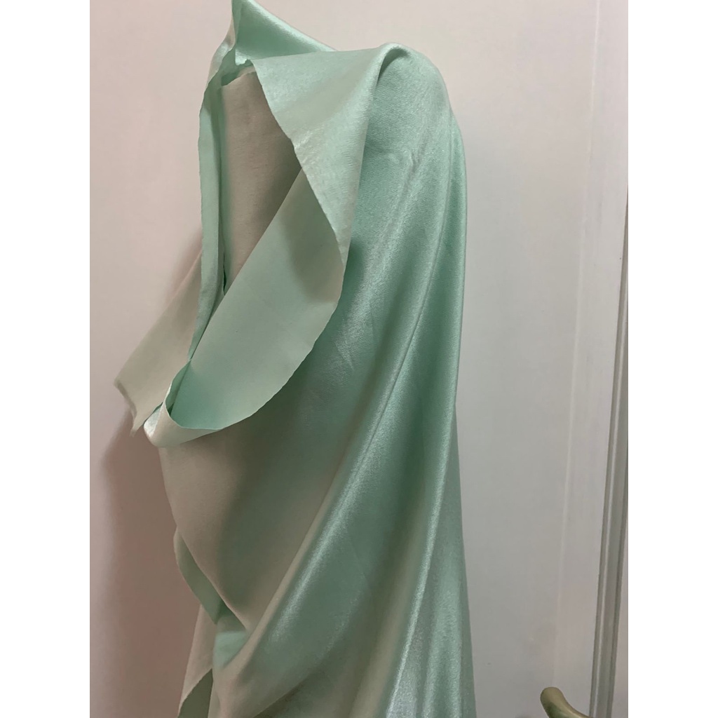 Bahan Furing Dress Brukat Kain Satin Maxmaraa Silk Lux Premium Meteran Mewah Warna Hijau Mint