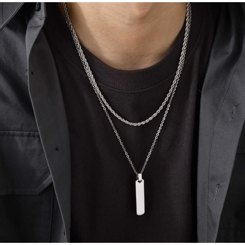 KALUNG TITANIUM LIONTIN PRIA DOUBLE LAYER  ANTI KARAT