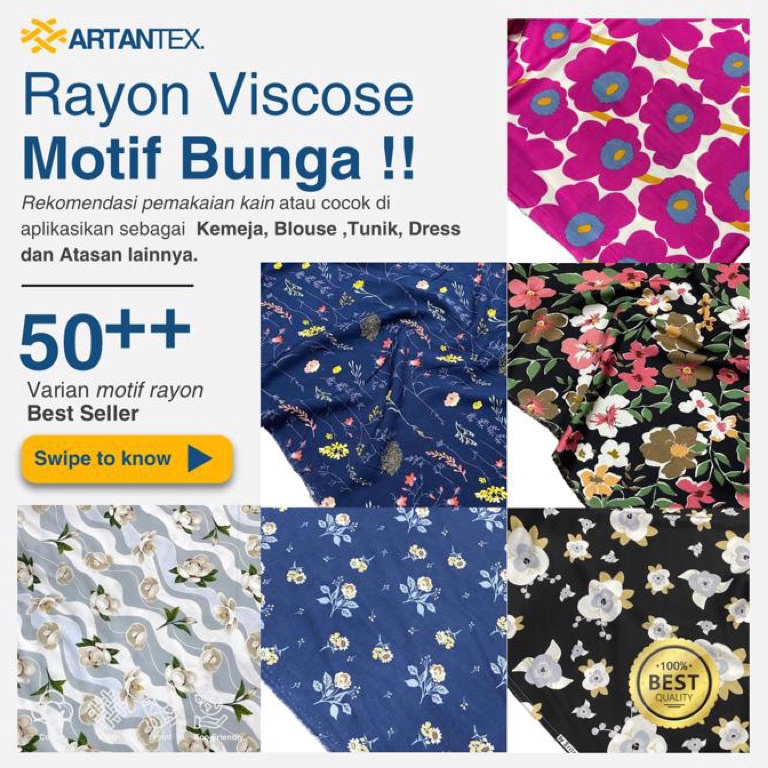 Kain Rayon Viscose Premium Motif Bunga Daun Floral 5