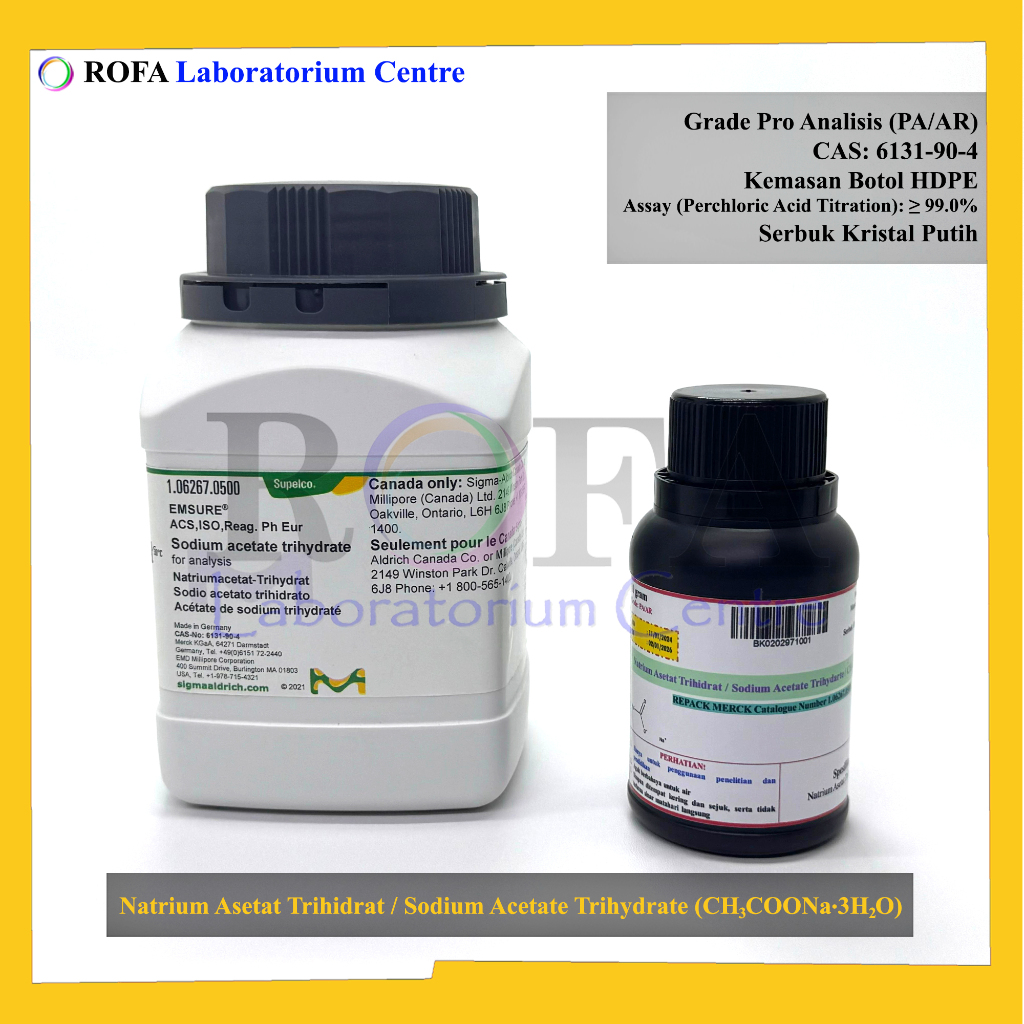 Natrium Asetat Trihidrat / Sodium Acetate Trihydrate / CH3COONa.3H2O Pro Analisis Eceran 1 Gram -