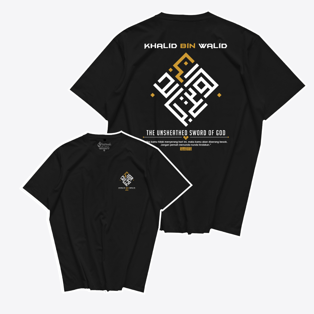 Kepswah Official - Kaos Khalid bin Walid Kaligrafi - Baju Sahabat Nabi Dakwah Muslim Islami - T-Shir