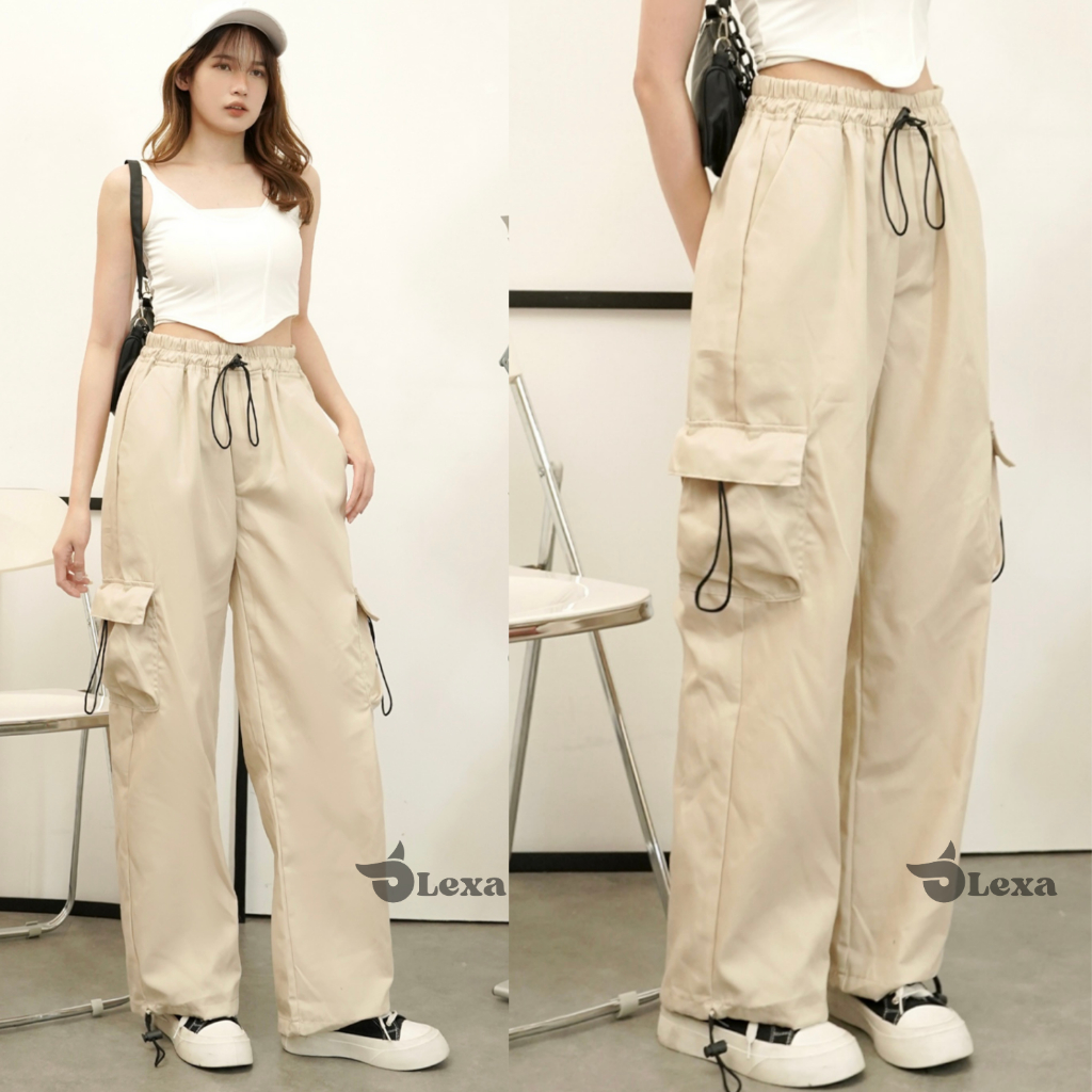 OLEXA JOGER - Celana Cargo Wanita Serut Korea Style / Celana Joger  Serut Cargo Wanita Highwaist Kek