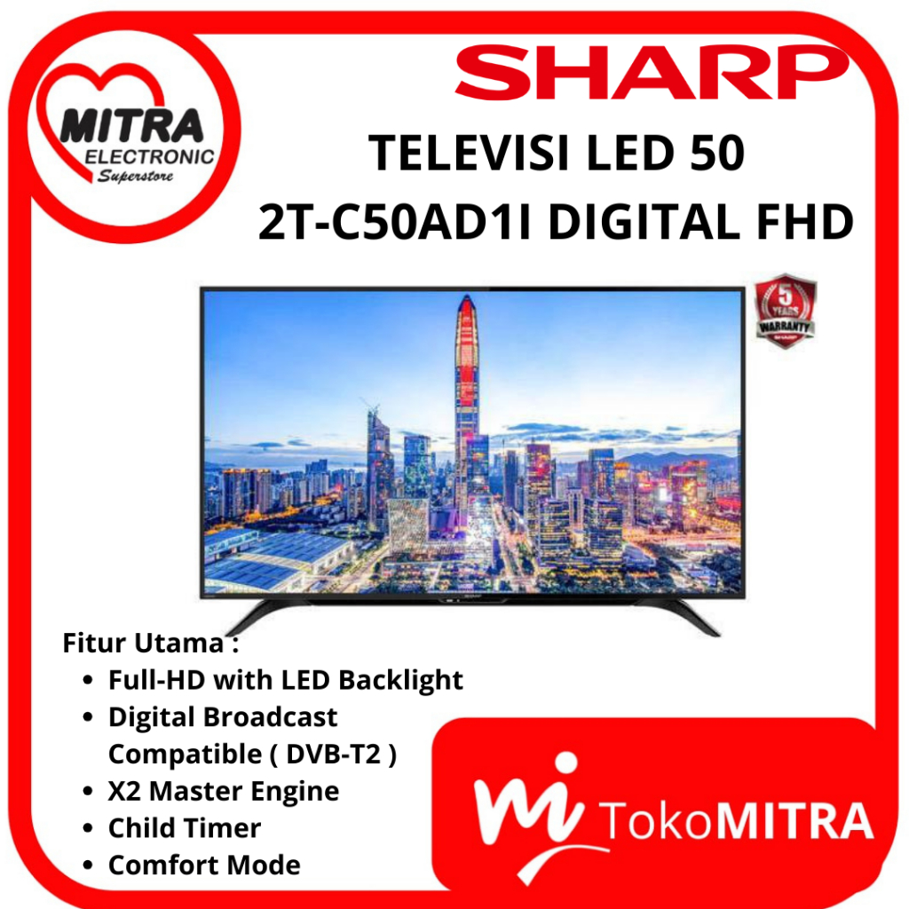 TELEVISI LED 50  SHARP 2T-C50AD1I DIGITAL FHD
