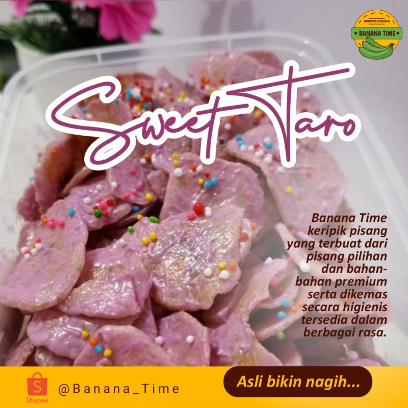 

Banana Time Keripik Pisang Lumer Kemasan thinwall 650ml (netto 200 gram), Keripik Pisang Melted Rasa Sweet Taro