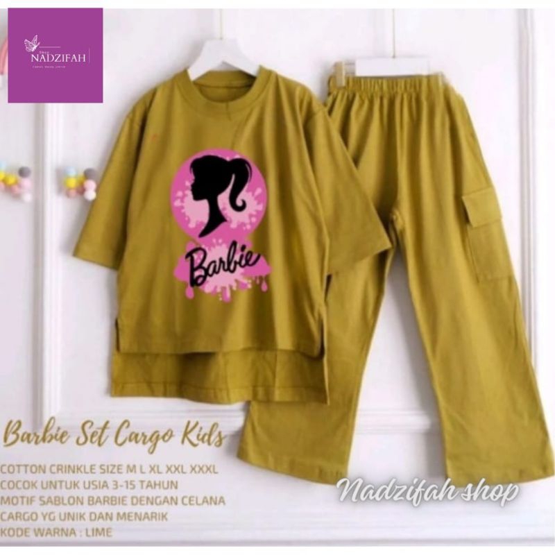 SET BARBIE  ONE SET ANAK PEREMPUAN CARGO CRINKLE PREMIUM