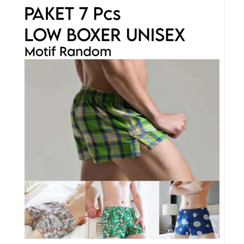 Paket 7 Pcs Low Boxer Unisex | Boxer Mini Unisex | Boxer Short Pants || Motif Random