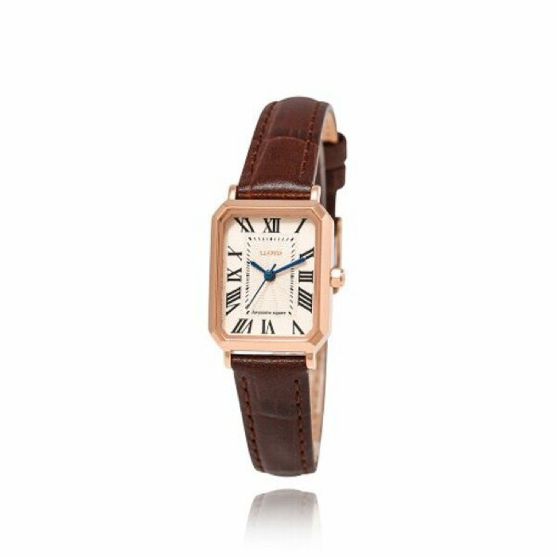 LLOYD Awesome Square Signature Brown Gold Leather Watch