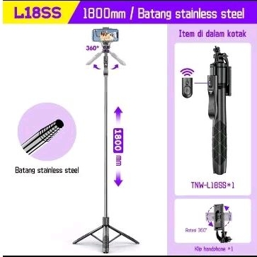 TRIPOD BLUETOOTH - 0TNW L16 Tongsis Tripod Bluetooth Selfie Stick Remote Tripod HP  Kamera DSLR Tong