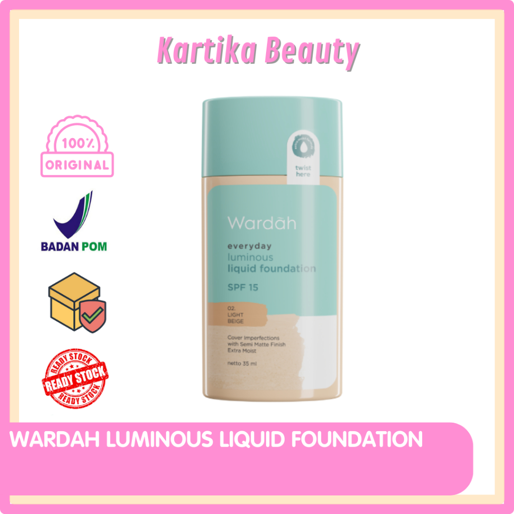 WARDAH LUMINOUS LIQUID FOUNDATION ALAS BEDAK CAIR LIKUID PONDESYEN DEMPUL HIJAU LUMINOS