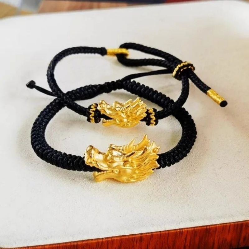 gelang tali cina keberuntungan charm/liontin kepala shio naga gelang cowok cewek emas HK hongkong 23