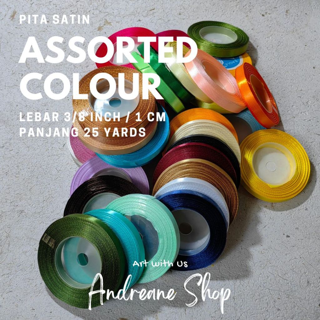 

Pita Satin Polos Lebar 3/8 inch 1 cm (1 Roll)