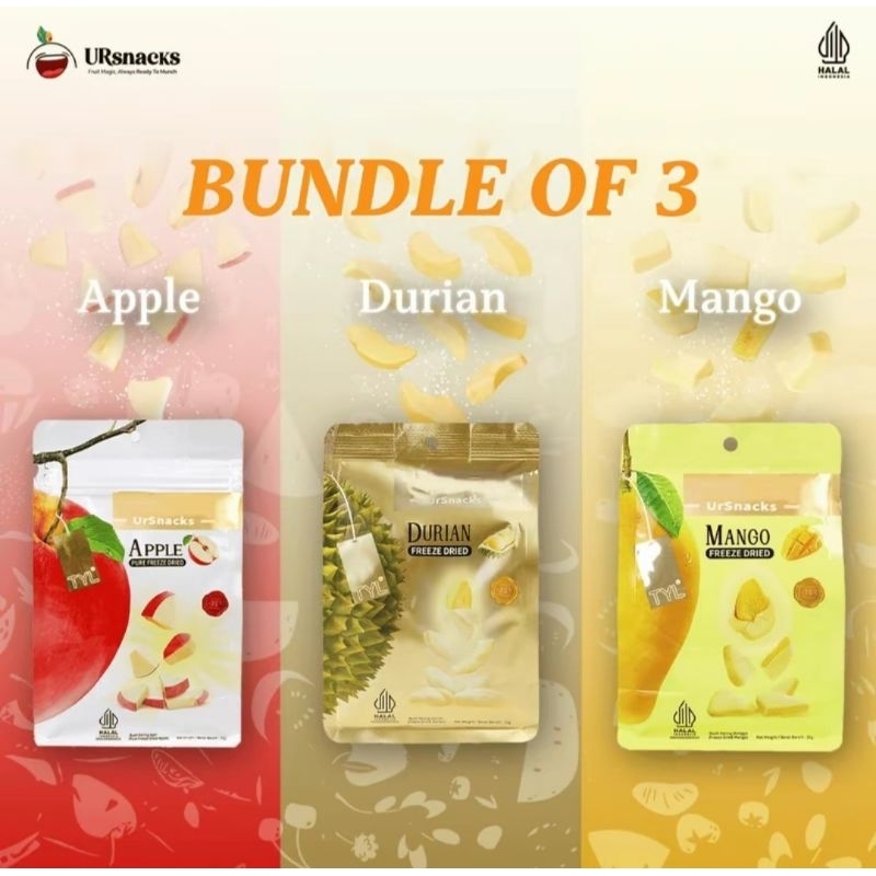 

Ursnacks - paket 3 bundle (Apel durian strawberry) Buah Segar Manis Asam