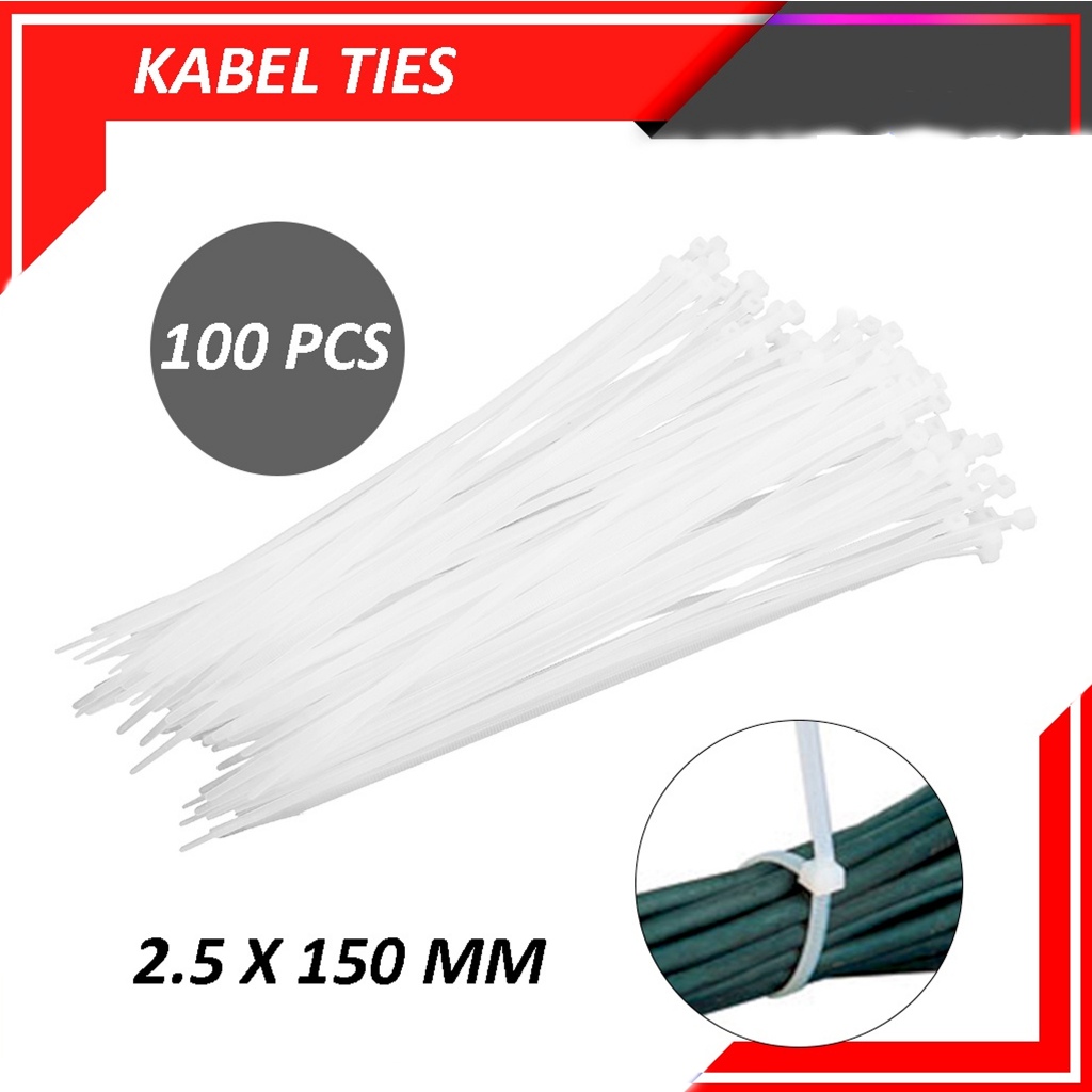 

IDEKU Kabel Tis 15 cm Cable Ties Tie Tali Alat Pengikat Pendek Putih 150mm Nylon Nilon Kecil 2.5 mm 2,5 mm 100 pcs