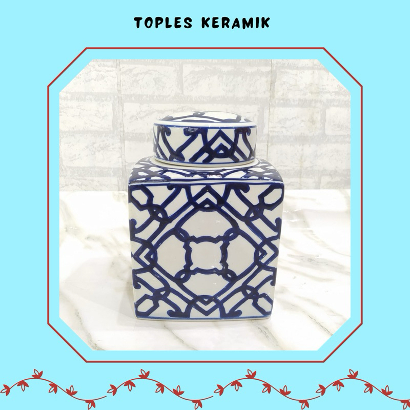Toples Keramik Biru Putih Motif Mix Import/ Pajangan Toples Keramik Import