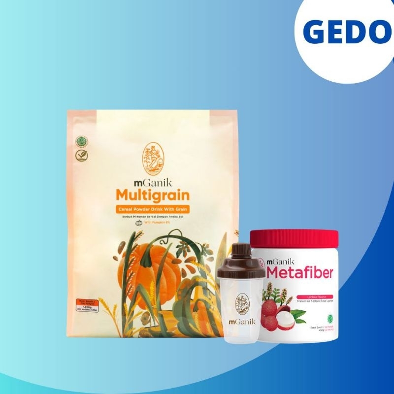 Paket Mganik Multigrain 1 bulan + Metafiber leci Free shaker