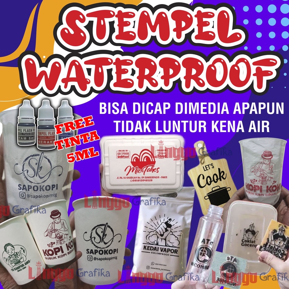 

el baru Stempel Plastik Cup Gelas Sterofoam Mika Kayu Polymailer Standing Pouch Tinta Permanen Waterproof W7L