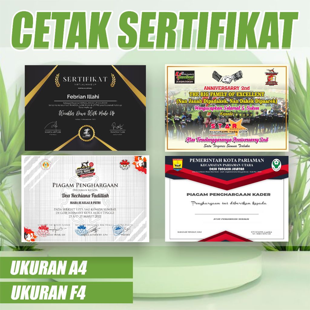 

Cetak Sertifikat, piagam penghargaan, plakat komunitas GROSIR