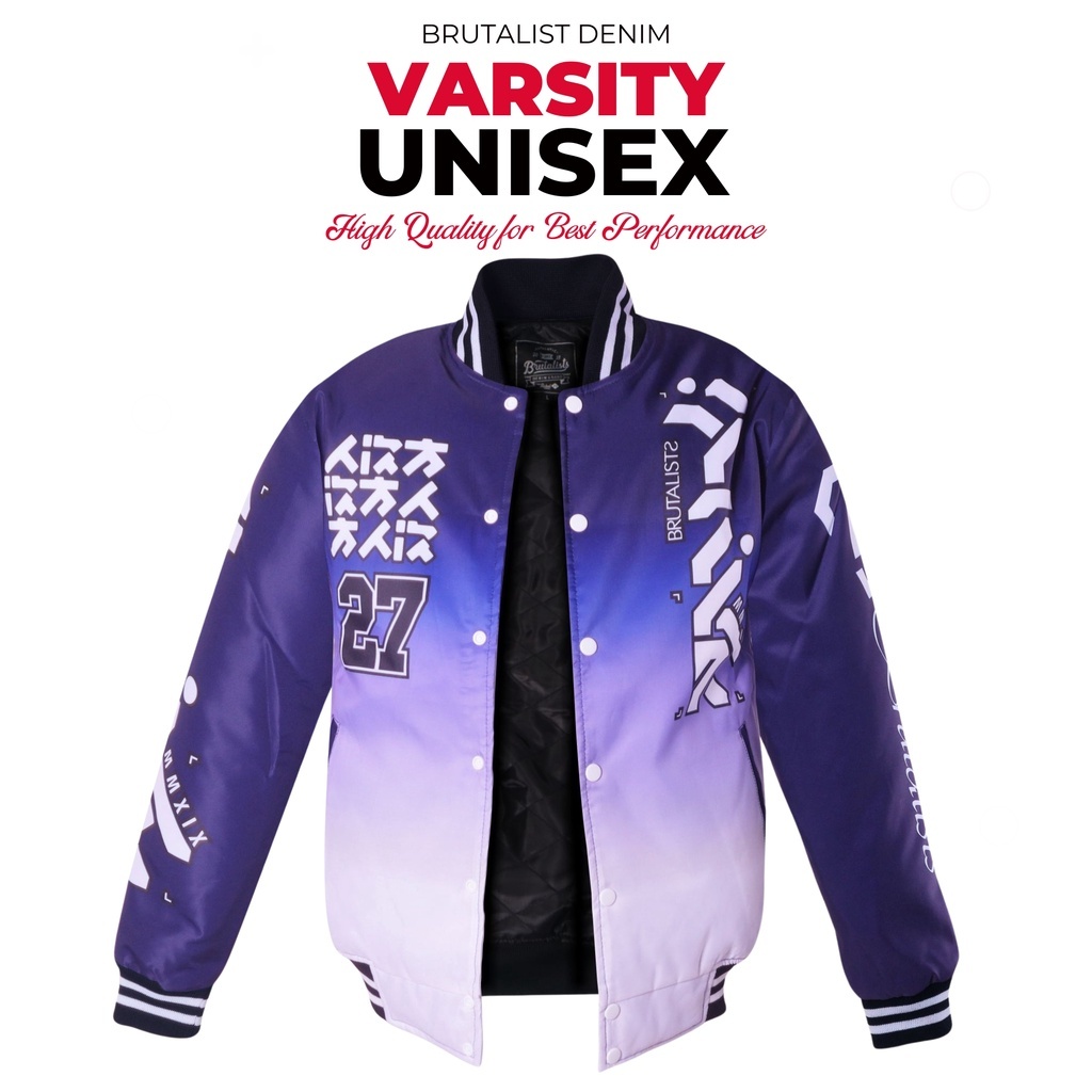 Jaket Baseball Varsity jacket Pria Wanita Printing Motif GRADASI UNGU A013