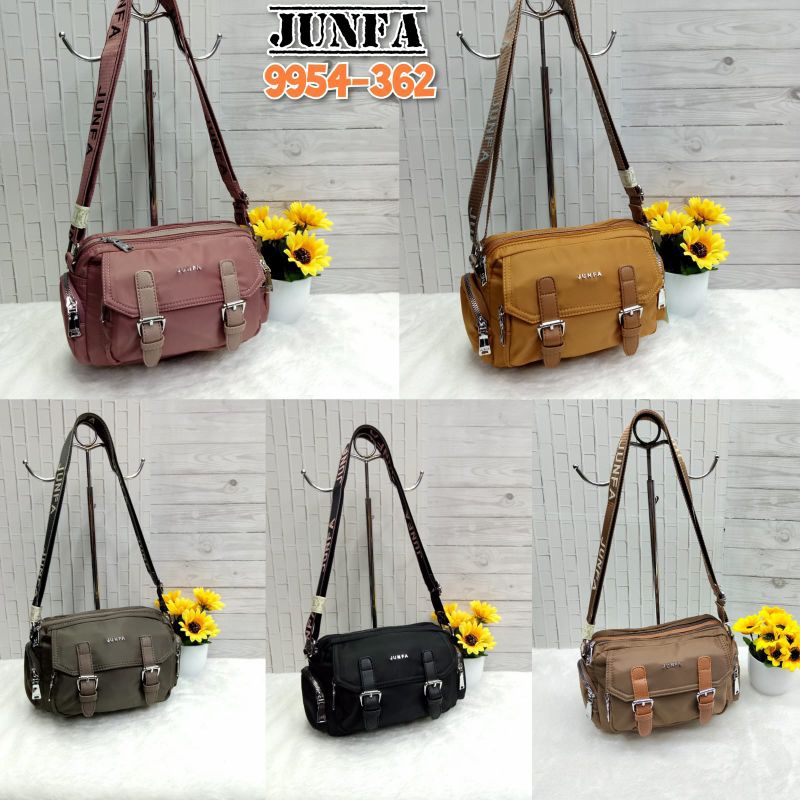 Tas wanita selempang junfa bahan parasut 9954-362 Sling bag import kualitas original