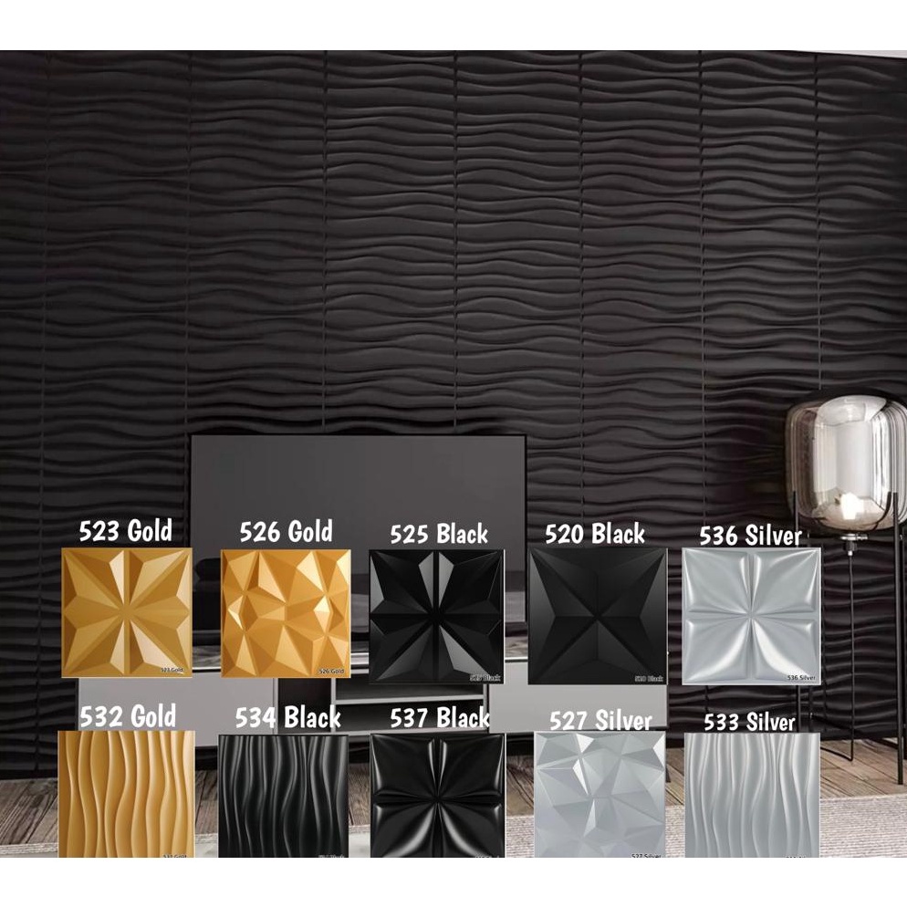 Baru Wall Panel Dinding 3D PVC Black Hitam Gold Emas Abu Silver Timbul ZJM