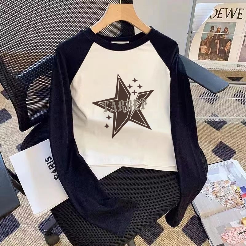 KOIKOO Kaos Crop Top Korea Premium Lengan Panjang | Five-Pointed Star Tshirt Lengan Panjang | Kaos W