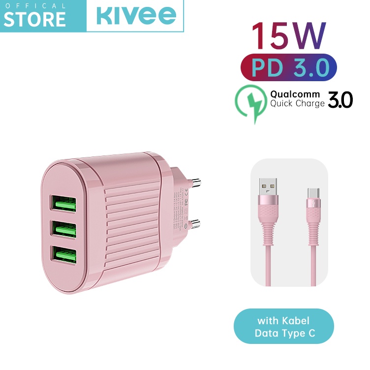 KIVEE Kepala Charger USB3 Macaron Charger fast charging for iphone oppo xiaomi Samsung d Produk Terkini