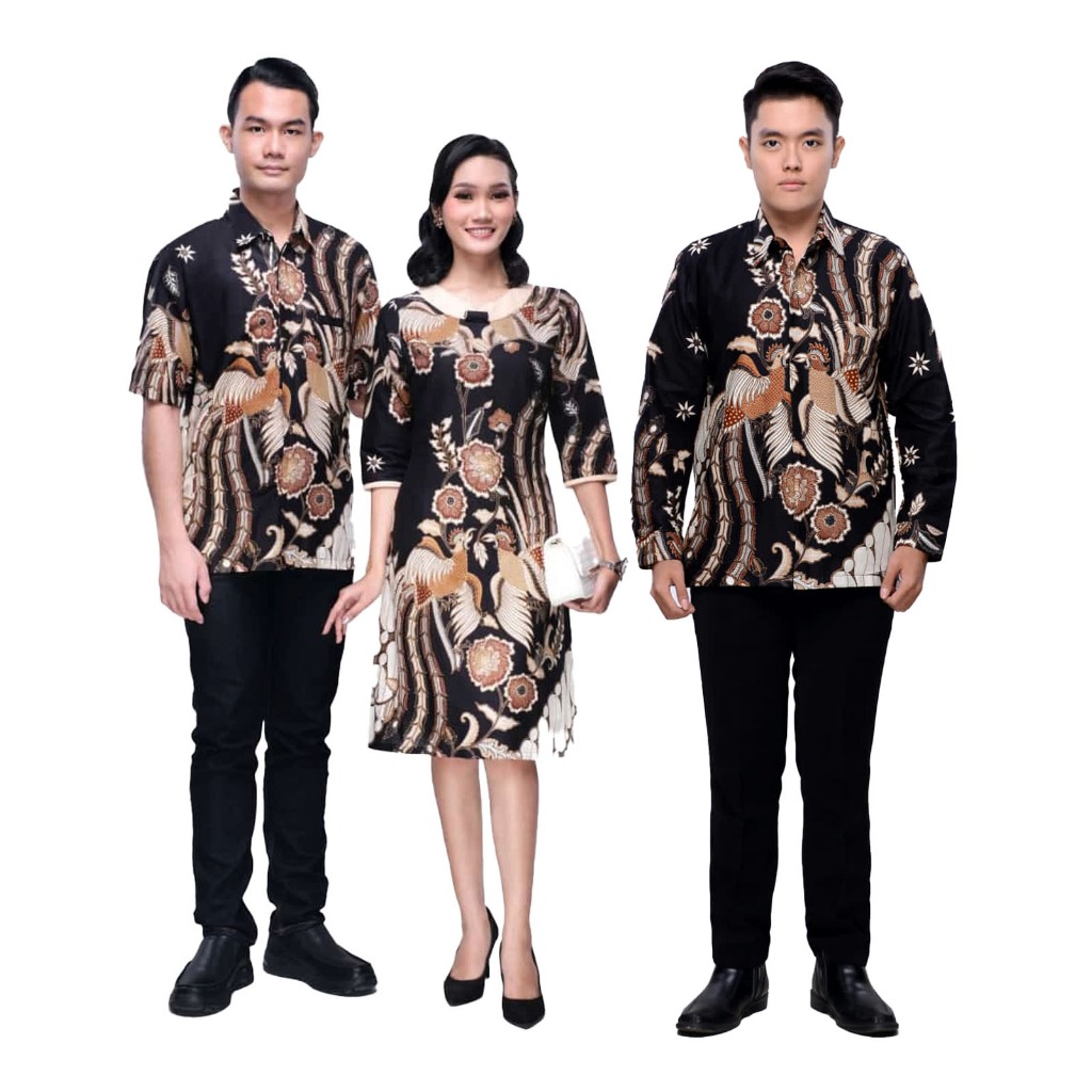 Baju Pasangan Sarimbit Couple Kemeja Dress Kemeja Hem Kerja Batik Morina Hitam