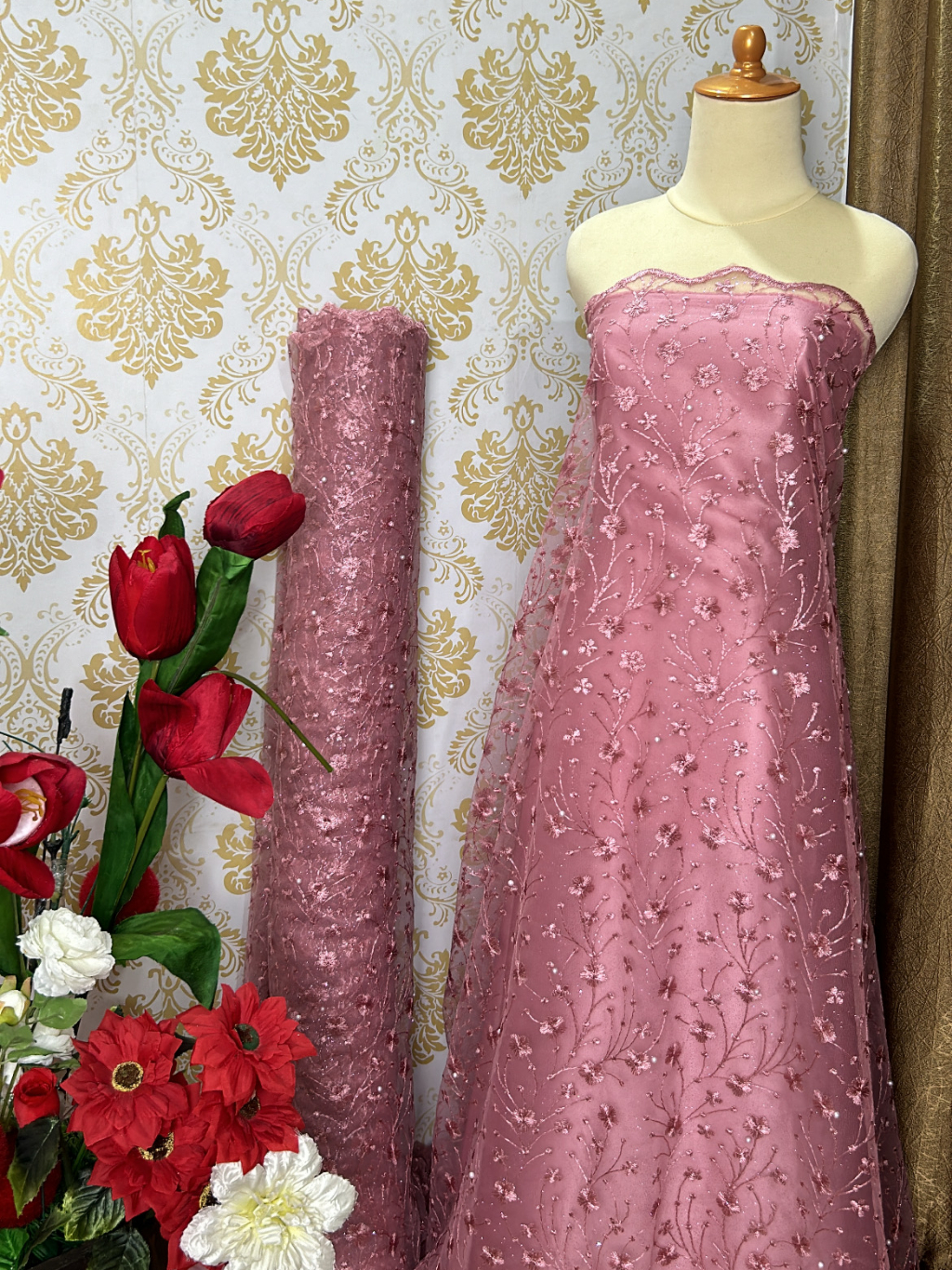 TILE AKAR MUTIARA GLITER / BAHAN BROKAT / KAIN BROKAT / TILE / BROKAT PREMIUM