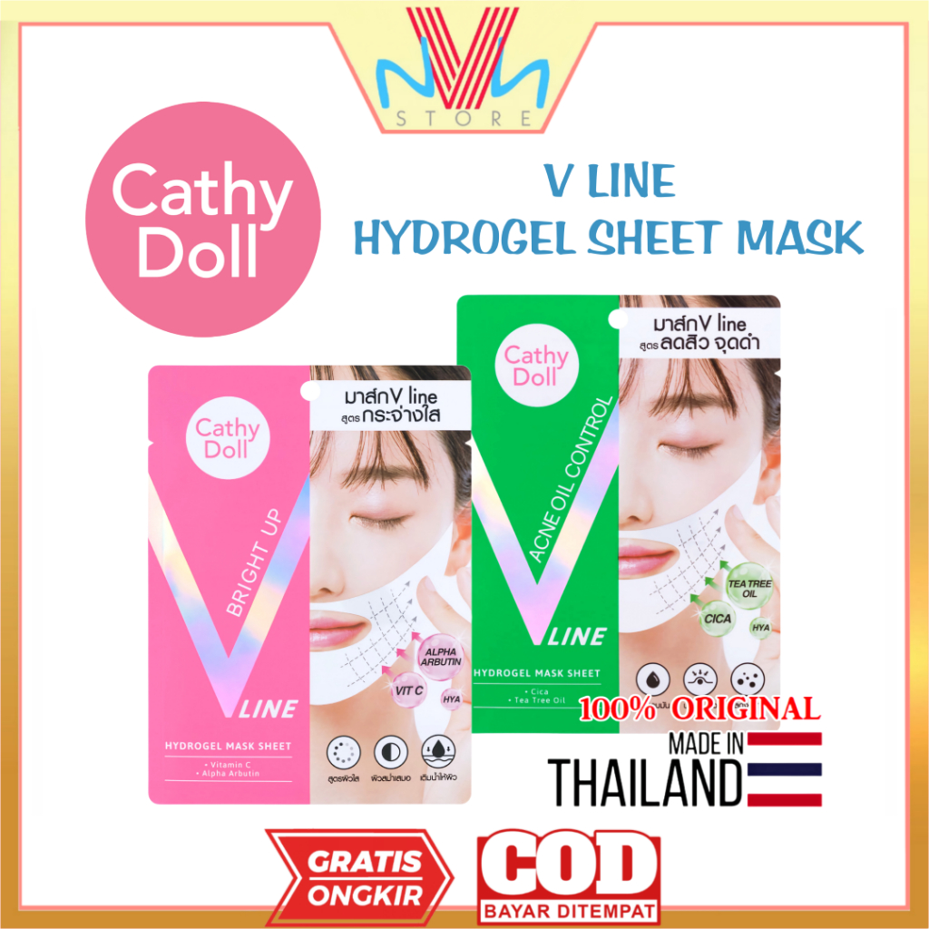 CATHY DOLL V LINE HYDROGEL SHEET MASK - MASKER PENGENCANG WAJAH TIRUS V SHAPE BRIGHT UP & ANTI ACNE 