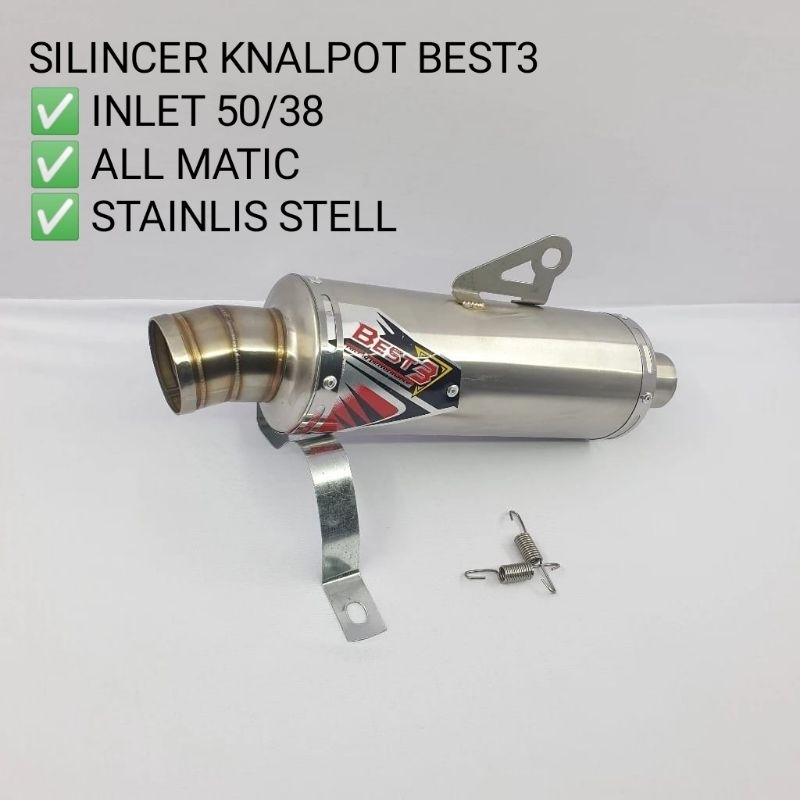 Silincer Knalpot Best3 Stainlis Inlet 38/50 Vario Beat Mio Nmax Pcx Aerox p25