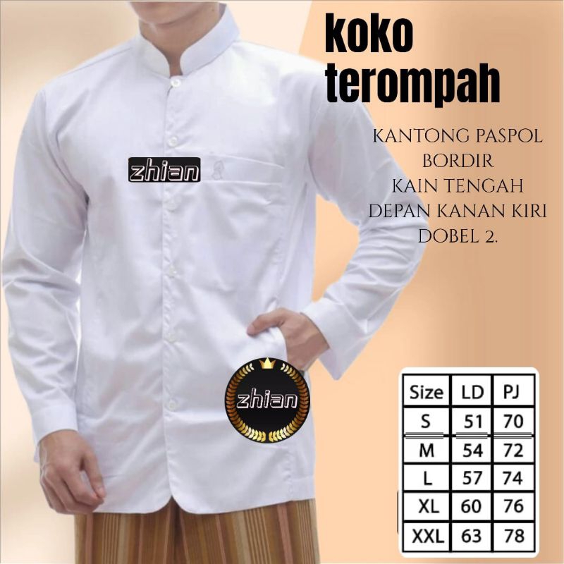 Baju Koko Pria Putih Lengan Panjang  baju Koko Haibah Terompah Polos Jumbo Lengan Panjang Putih Koko