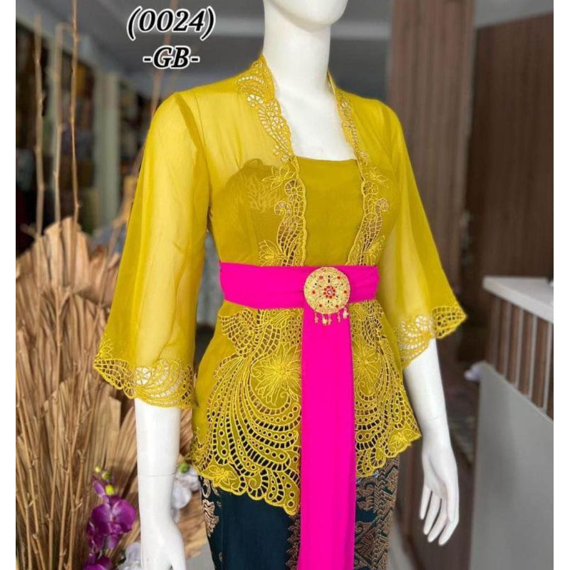 kebaya bordir warna asli kuning sari