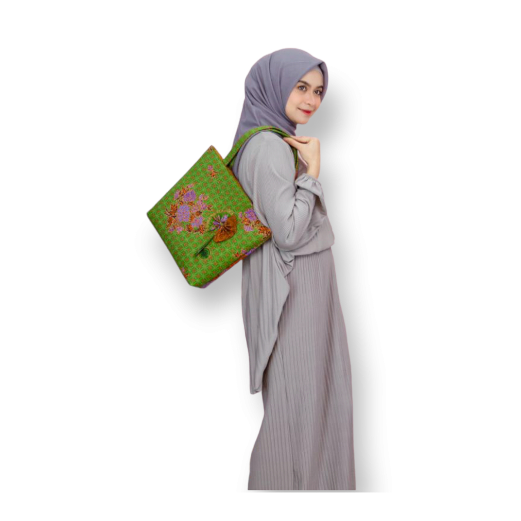 Tas batik muslimat NU hijau model totebag tas pengajian ibu-ibu murah