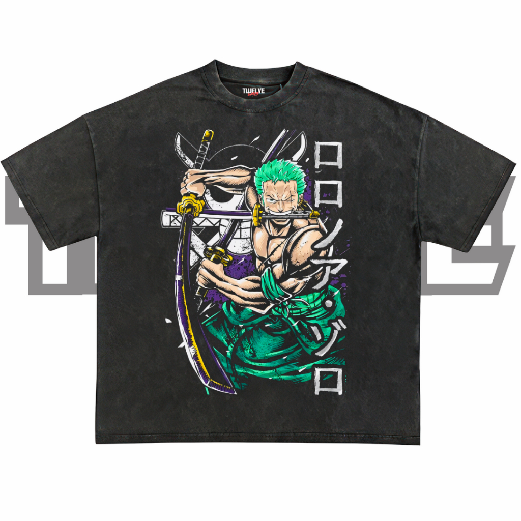 RORONOA ZORO Oversize T-Shirt | Wash Hitam | Kaos Zoro Roronoa Aesthetic | Atasan Pria Wanita | Baju